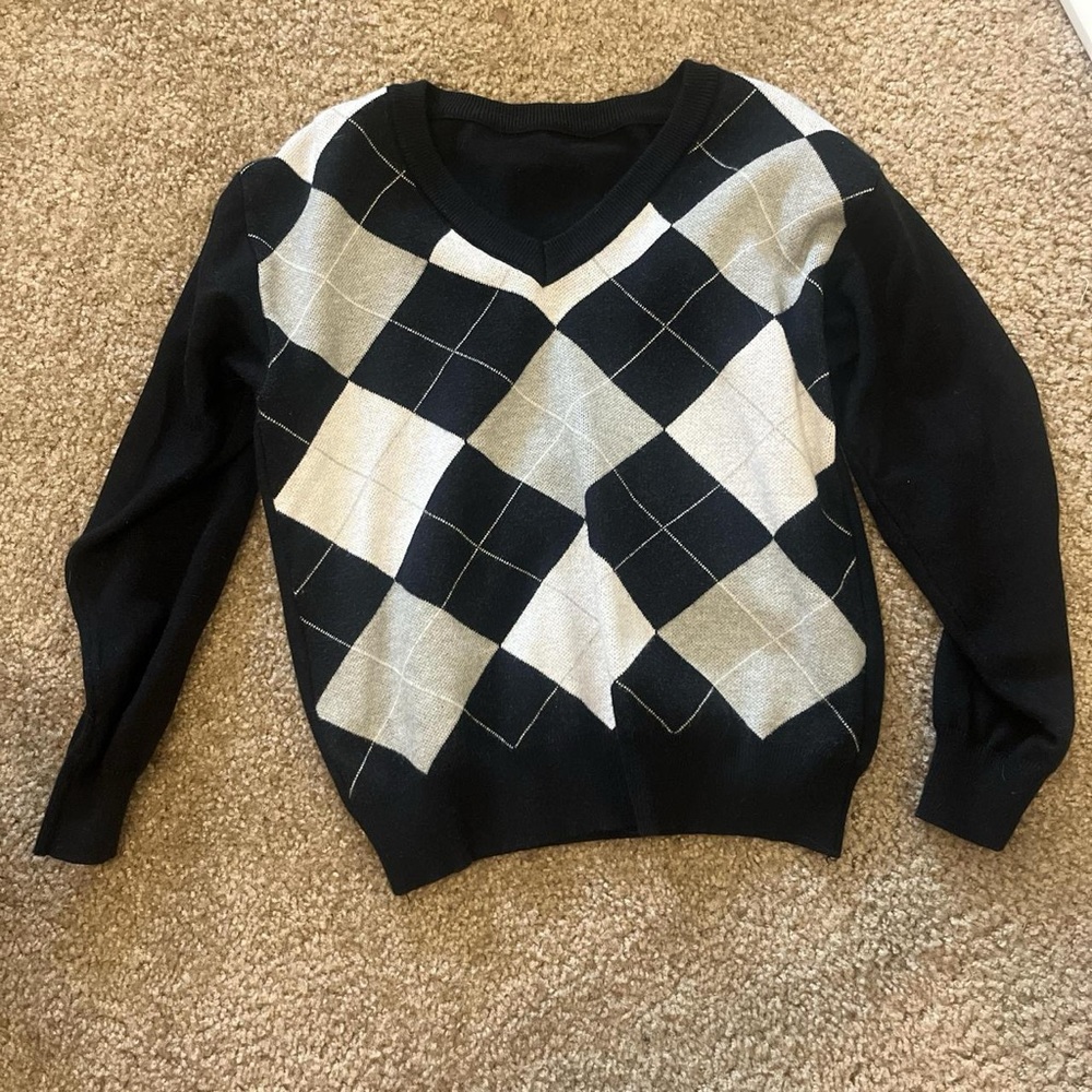 black gray white argyle sweater